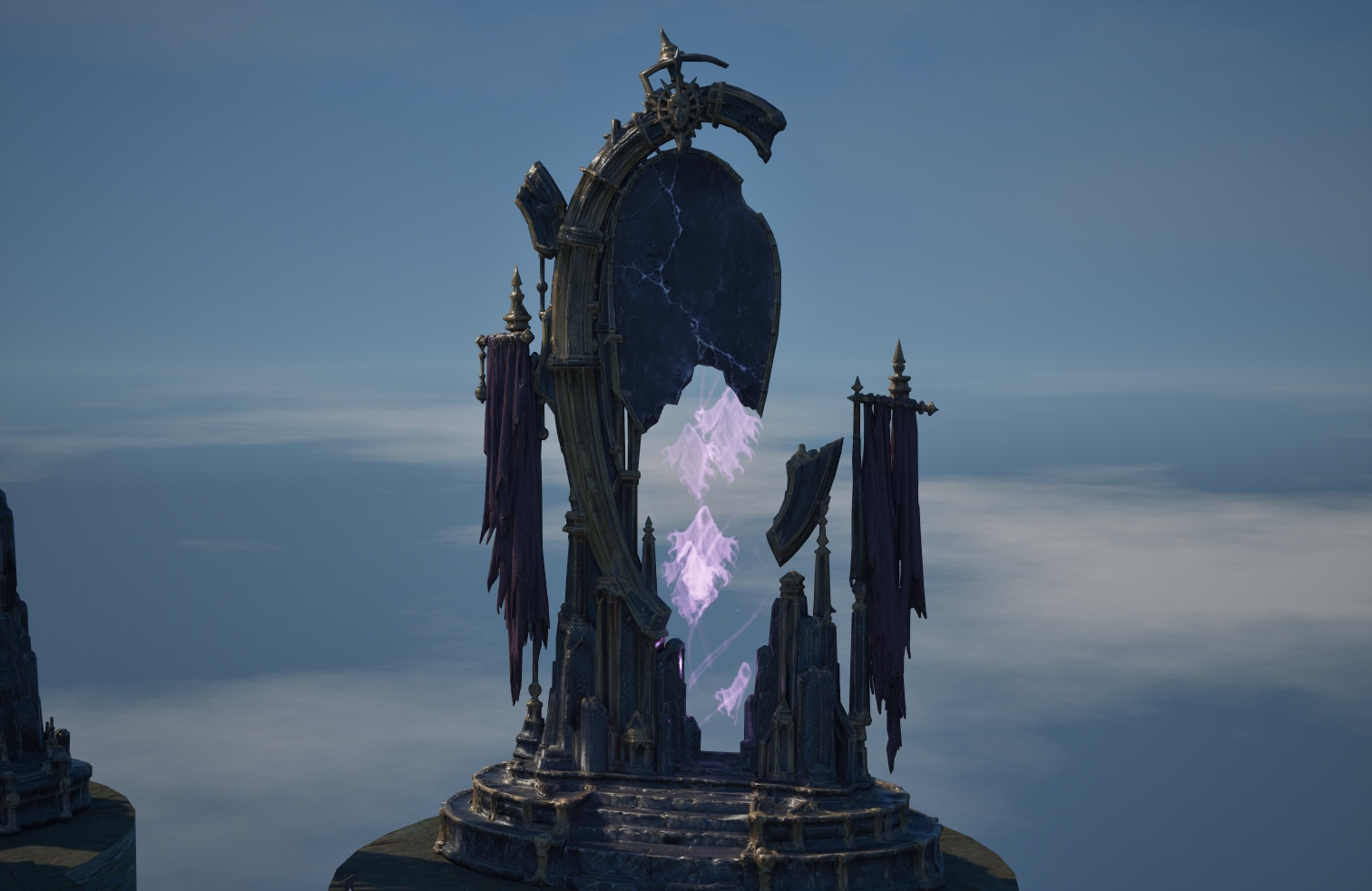 Violet spirits occupy the missing section of Vorr’s shattered mirror.