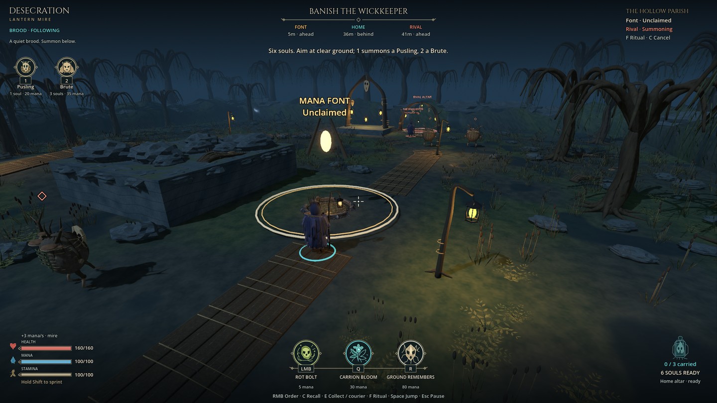 The preceding build shows the same wizard and font with a tall suspended beacon, bright double circle, simple boards and sparser bank dressing.