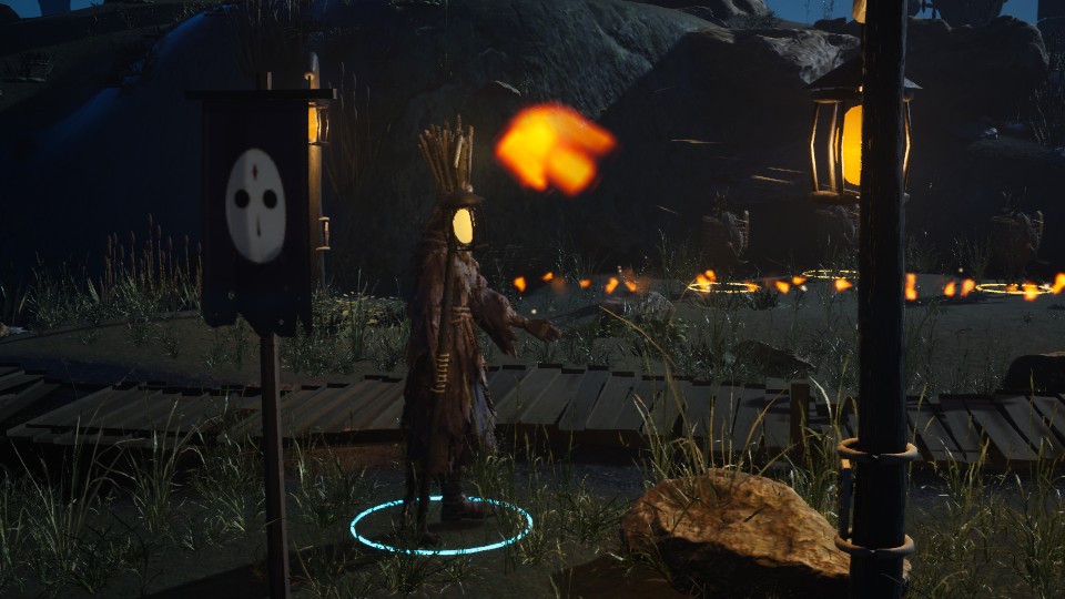 The former stationary casting pose leaves the staff upright beside the wizard.