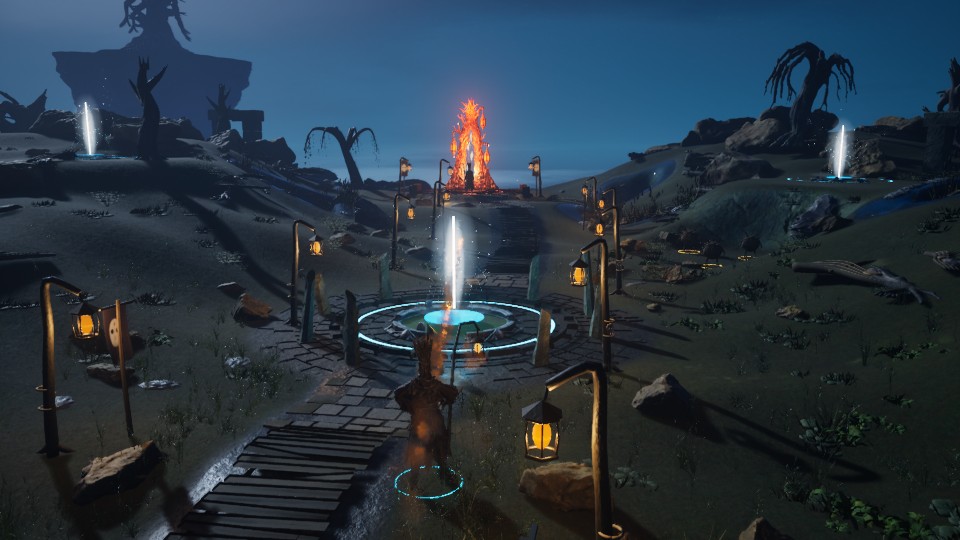 The wizard casts while moving through Lantern Mire from the ordinary third-person camera.