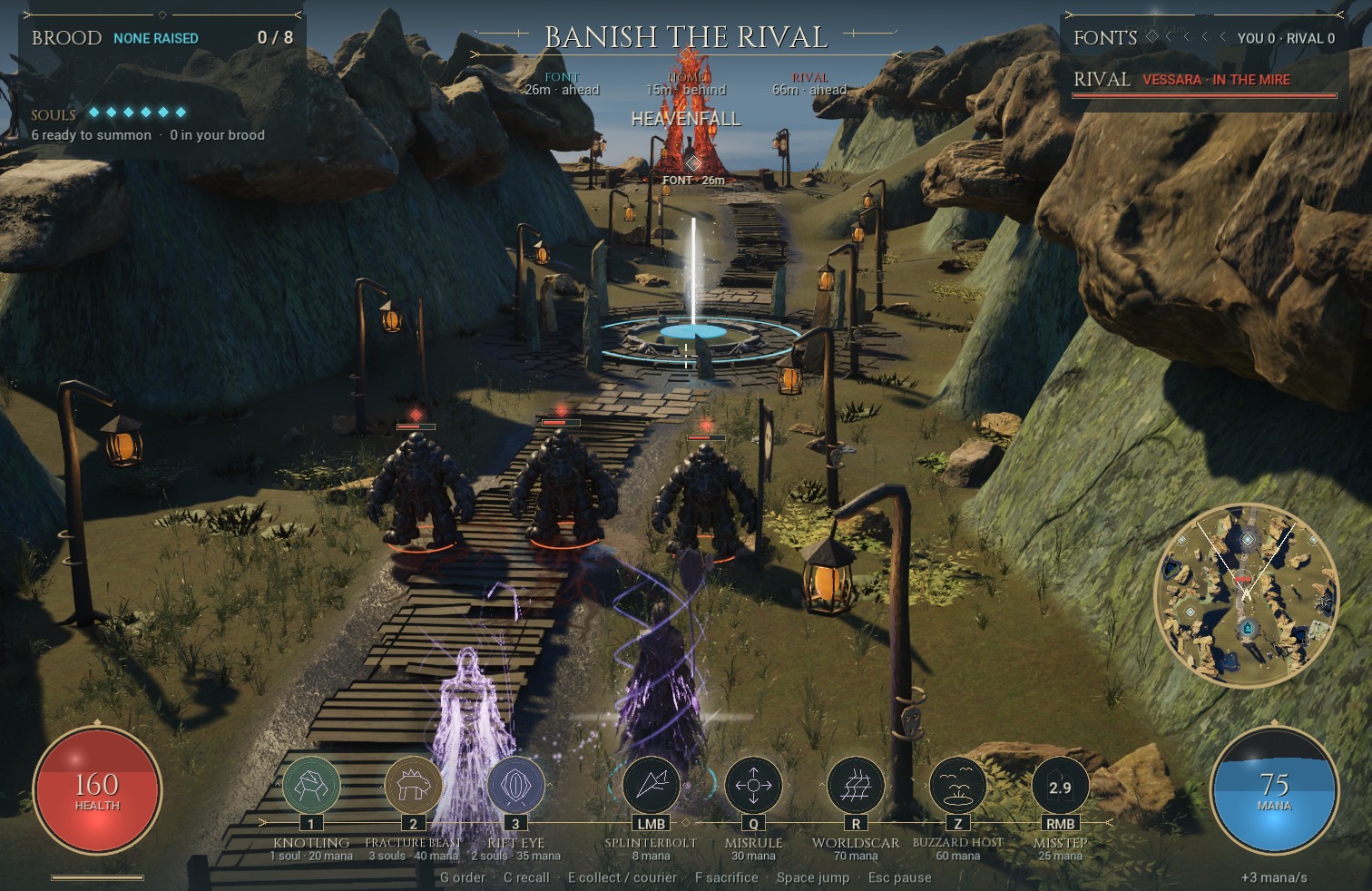 A violet hollow silhouette remains beside Vorr’s wizard after a short reposition.