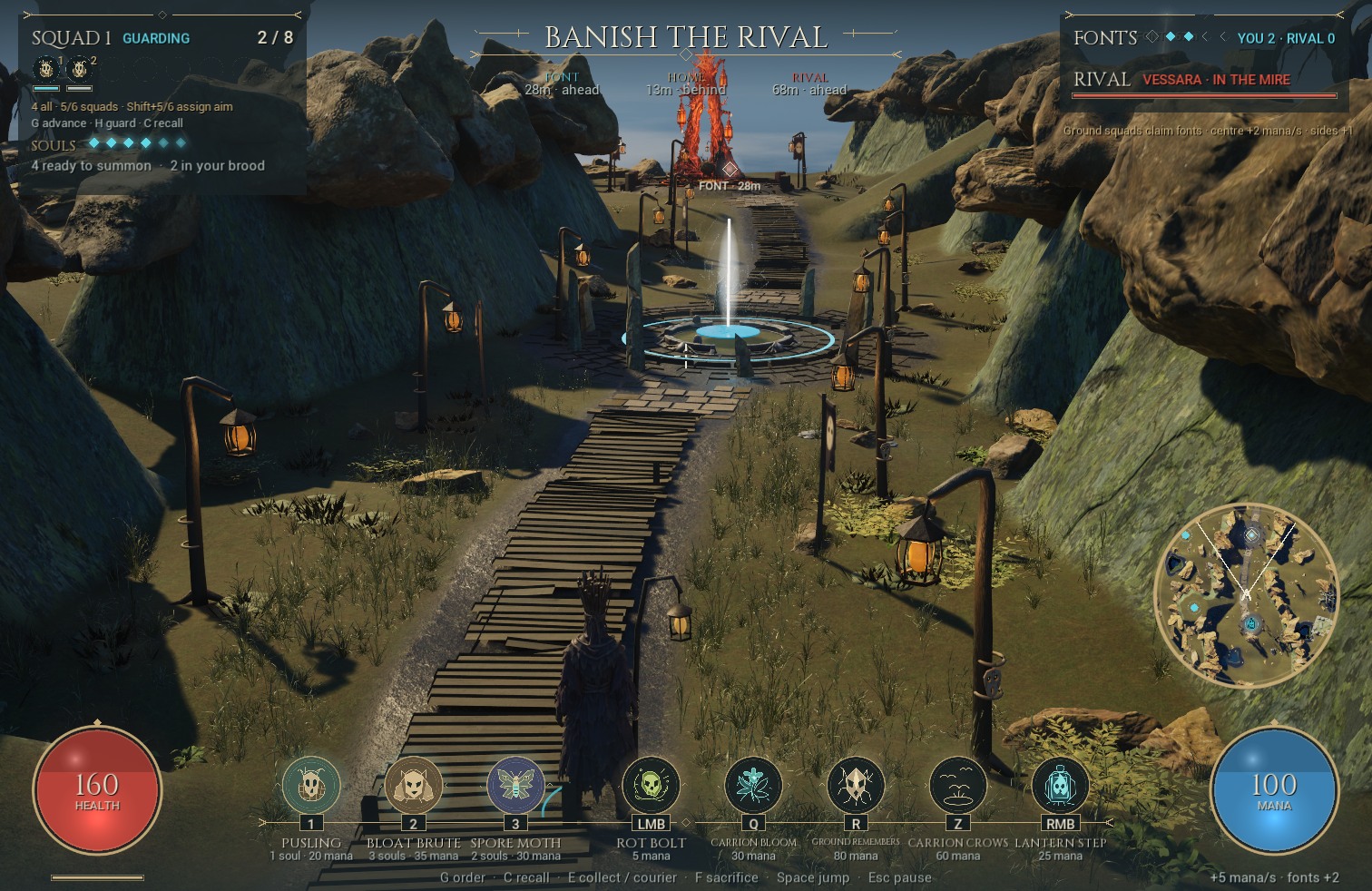 Actual final Mac app. Two squads have captured distant fonts while the wizard remains behind. This is a staged ordinary-camera playthrough.