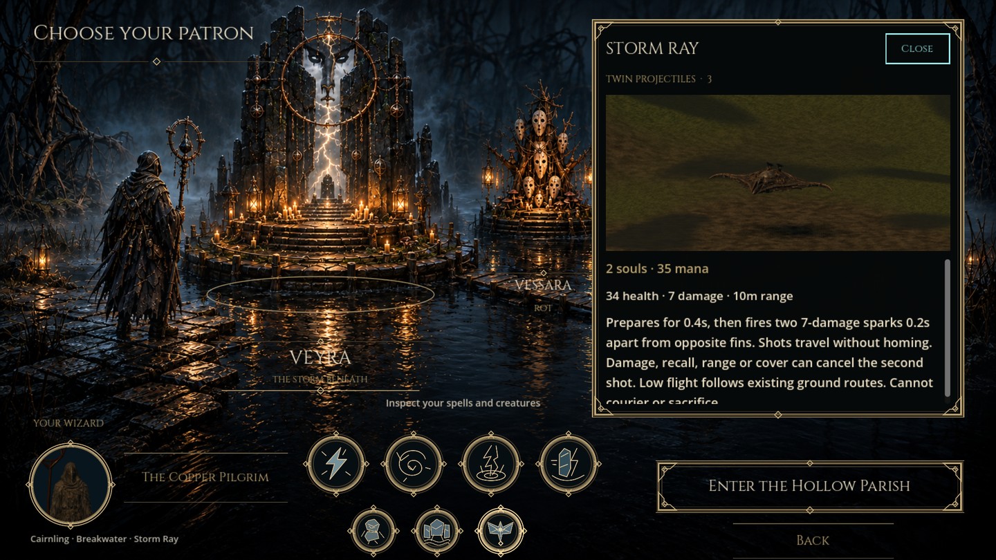 The hovering Storm Ray displayed in the actual creature inspector with its twin-projectile ability description.